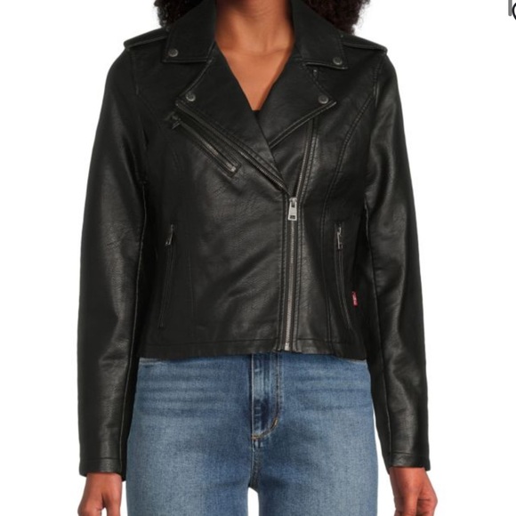 Levi’s Black Faux Leather Moto Biker Jacket — Women’s Medium - Picture 12 of 13